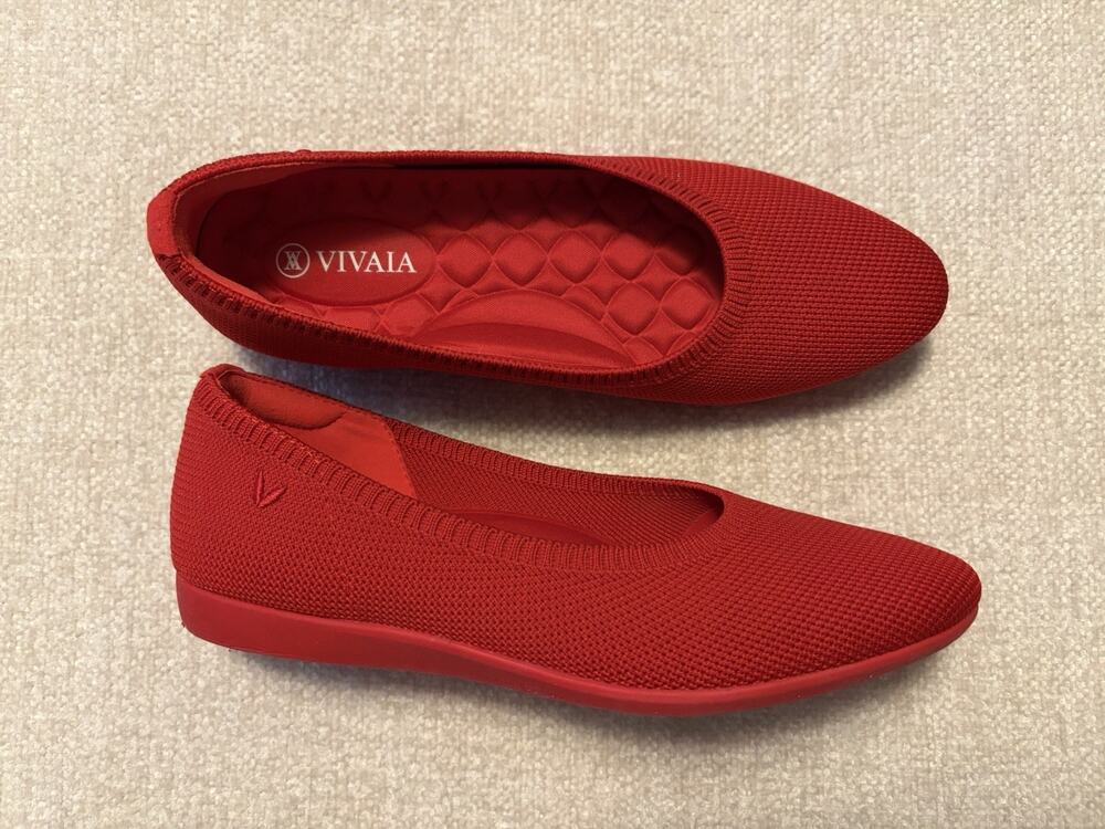 VIVAIA Red Knit Almond Toe Ballet Flats EU 35.5 US 5.5 Slip On Shoes
